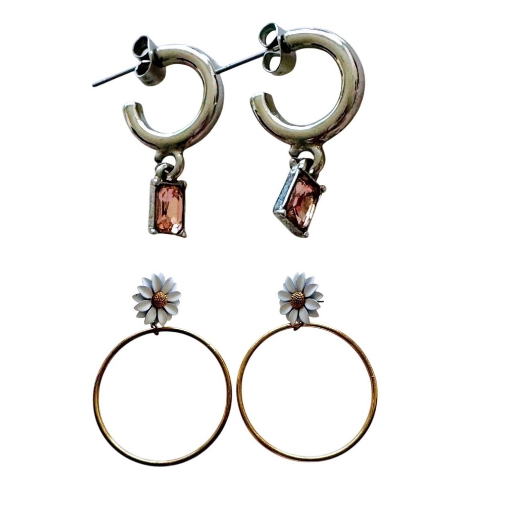 Earring Set - 2 Pairs Playful Hoop & Dangle Earring Bundle (Two Pairs)